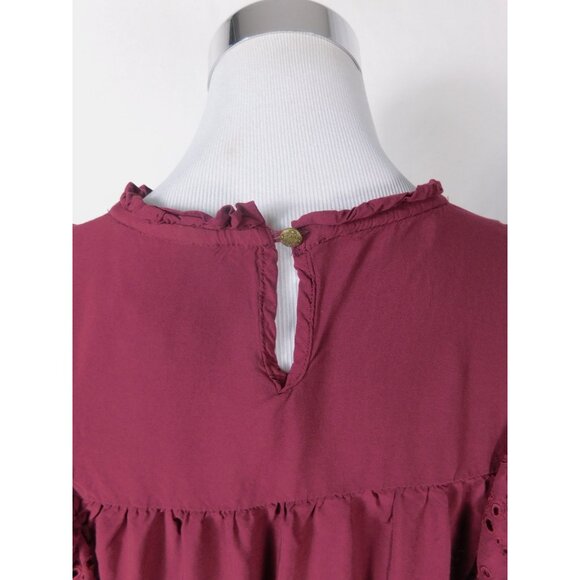Knox Rose Boho Eyelet Blouse M Burgundy Ruffle Witchcore Top - Picture 6 of 12